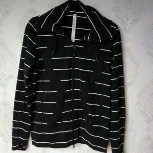 Black Stretch Zip-Up Hoodie with White Stripes